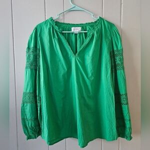 Velvet by Graham & Spencer Emerald Green Peasant Blouse